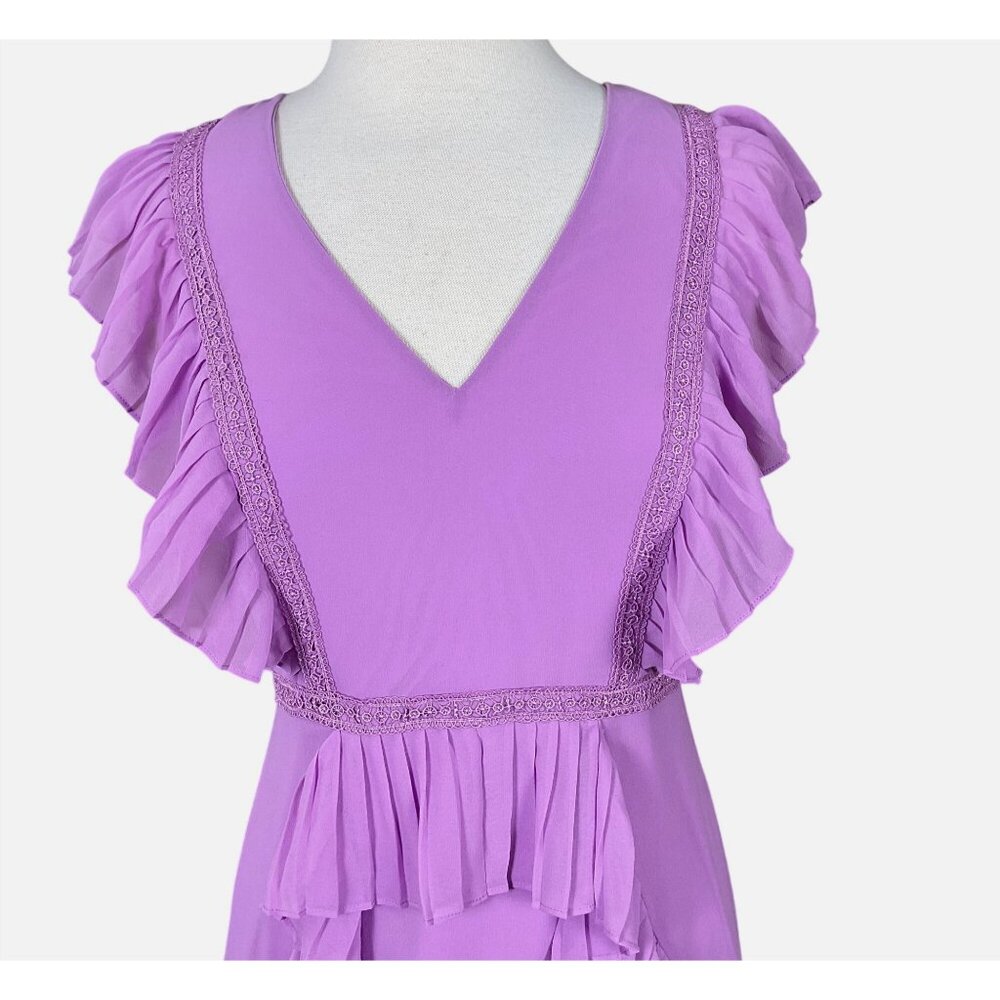BCBGMAXAZARIA Sleeveless Pleated Lined V-Neck Ruffled Sheath Dress 8 - Picture 3 of 11